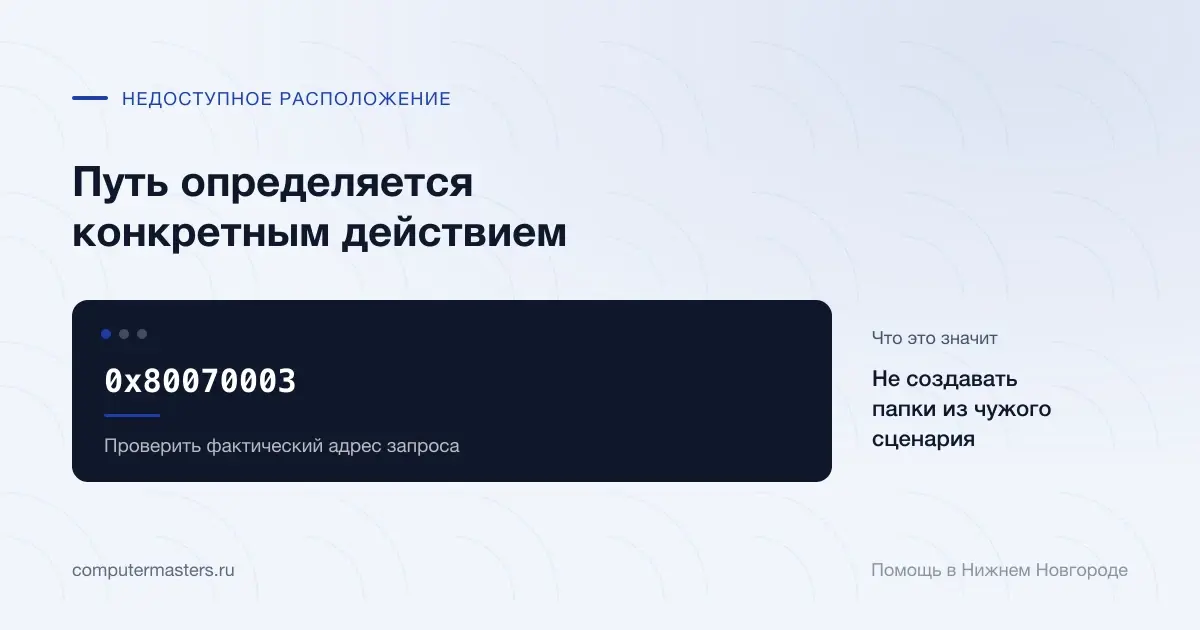 0x80070003 обозначает недоступность пути, который нужно найти в операции