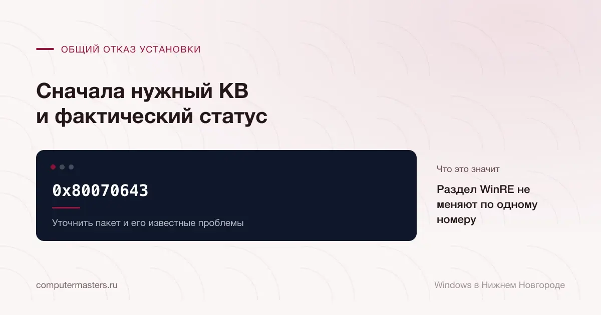0x80070643 и проверка KB перед изменениями WinRE