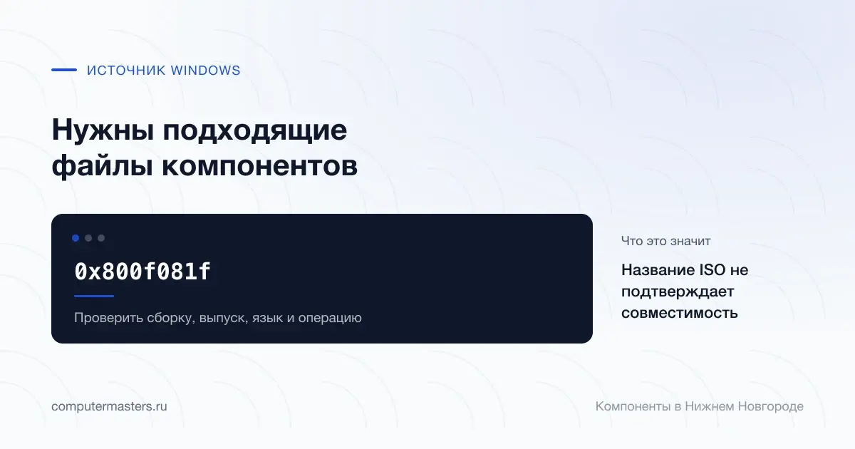 0x800f081f требует источника, подходящего выпуску и сборке Windows