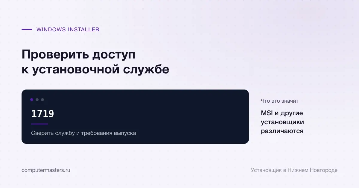 1719 означает недоступность службы Windows Installer для установки