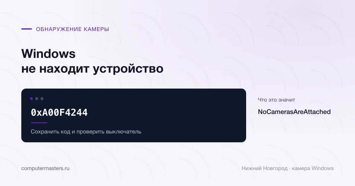 Ошибка 0xA00F4244 и проверка обнаружения камеры в Нижнем Новгороде