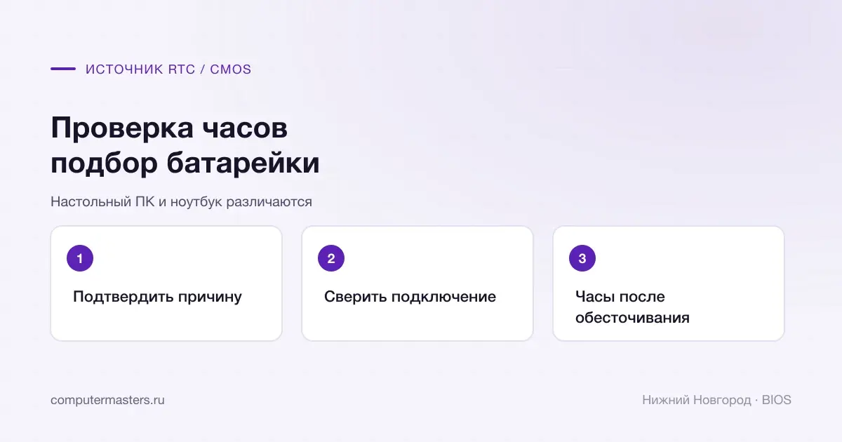 RTC или CMOS: подтверждение причины, подключение и проверка часов